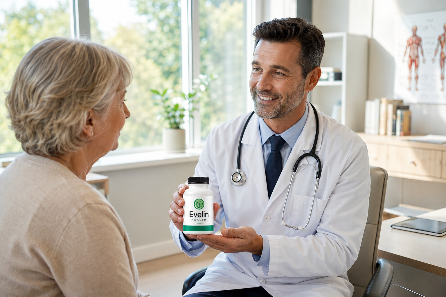 Doctor recommending Evelin Health supplements to a patient